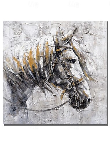  Pintura a óleo artesanal pintada à mão arte de parede quadrada abstrata pintura em tela de cavalo decoração de casa quadro esticado pronto para pendurar
