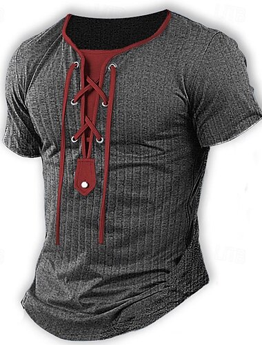  Voor heren Henley-shirt Shirt met korte mouwen Spier shirt T-shirt Korte mouw Henley Zomer Effen Kleur Dagelijks Hawaii Veters Buiten Straat Causaal Blauw Top T-shirt voor mannen