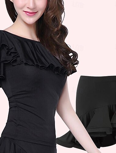  Passende Sets für Damen, T-Shirt für den Lateintanz, Rüschenröcke für den Lateintanz, 2-tlg. Gesellschaftstanz, Activewear-Outfit, modische Performance