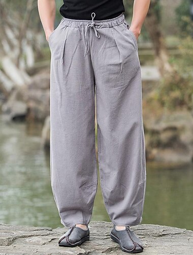  Voor heren Linnen broek Broek Zomerbroek Strandbroeken Zak Trekkoord Elastische taille Effen Comfort Ademend Dagelijks Feestdagen Vakantie Hawaii Boho Zwart Marineblauw