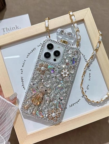  τηλέφωνο tok Για iPhone 16 15 14 Pro Max Plus iPhone 13 12 11 Pro Max Mini Πίσω Κάλυμμα με τον Lanyard Μη κιτρίνισμα Bling Glitter Shiny Λουλούδι Floral TPU Στρας