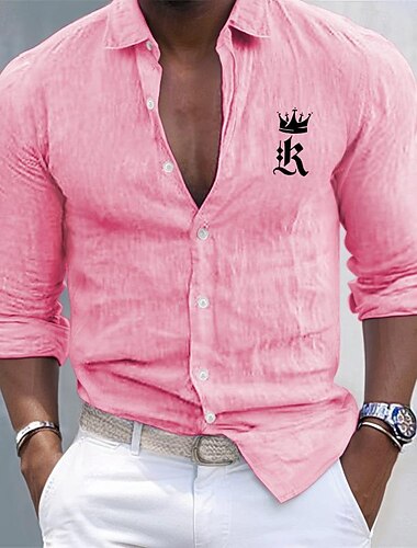  Homme Chemise Chemise en lin Chemise en coton blanc Chemise Décontractée Chemise en coton et lin Chemise en coton Lit 2 Places 'King' Vacances Hawaïen Noir Blanche Rose Claire Gris manche longue