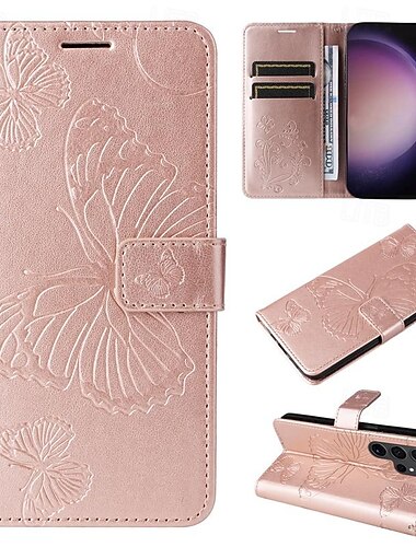  telefon Etui Til Samsung Galaxy S26 Ultra Plus S25 S24 S23 S22 S23 FE S21 Ultra Plus S20 A55 5G A35 5G Lommebok-kortveske Magnetisk Helkroppsbeskyttende med håndleddsstropp Sommerfugl TPU PU lær