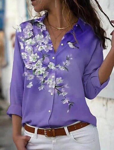  bluză cămașă damă casual nasturi florali imprimeu mânecă lungă topuri obișnuite guler cămașă vacanță zilnic galben roz albastru violet primăvară &amp;  toamna