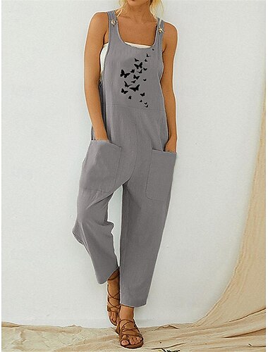  Damen Normal Latzhose Strassenmode Blumen Ärmellos U-Ausschnitt Tasche Bedruckt Strasse Täglich Regular Fit Schwarz Grau Sommer