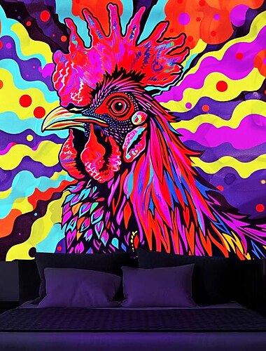  Schwarzlicht-Wandteppich, UV-reaktiv, im Dunkeln leuchtend, Neon-Hirsch, Tiere, psychedelisch, trippig, neblig, Wandteppich zum Aufhängen, Wandkunst, Wandbild fürs Wohnzimmer