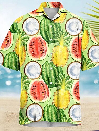  Herren Frucht Kirsche Hawaiihemd Sommerhemd Aloha-Shirt Kurze Ärmel Hemd Umlegekragen Brautkleider schlicht Outdoor Urlaub Strasse Gelb Rote Grün S M L