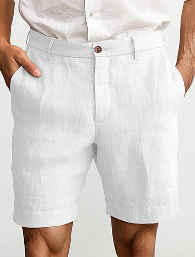  Homme Short Short en lin Robe Short Short d'été Zippé Boutons Poche Plein Confort Respirable Extérieur du quotidien Sortie Mode Décontractées Noir Blanche
