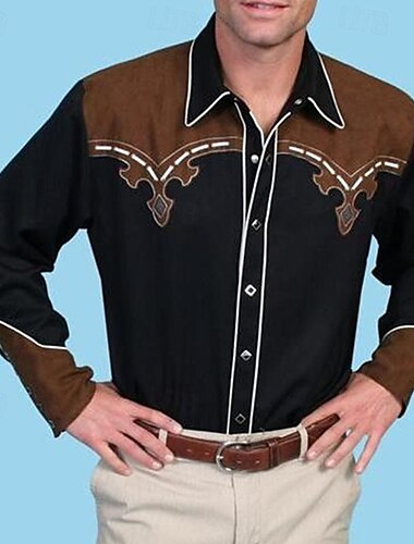  Clássico Retro Vintage século 18 Blusa / Camisa Cowboy do Oeste Homens Baile de Máscaras Dia a Dia Festa de Solteira Adulto Camisa Todas as Estações