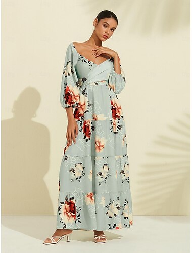  robe longue à lacets en satin imprimé pour invités de mariage