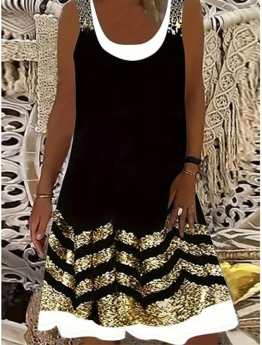  Damen Übergröße Kurve Tank-Top Kleid Blumen Midikleid Ärmellos Grundlegend gestrickt U-Ausschnitt Modisch Urlaub Schwarz Purpur Sommer XL 2XL 3XL 4XL 5XL