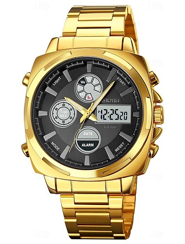  SKMEI Herren Vollstahl LED Elektronische Uhr Luxus Dualzeit Chronograph Digitale Uhr Sport Wasserdichte Armbanduhr