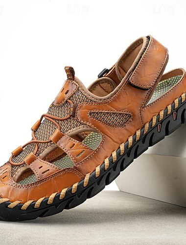  Homme Sandales Chaussures faites à la main Cuir fendu Respirable Confortable Antidérapantes Lacet Jaune marron Noir Marron