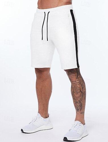  Herren Sweatshorts Kurze Hose Shorts Kurze Hosen Bermudas Kordelzug Seitenstreifen Elastische Taille Glatt Komfort Sport Kurz Outdoor Täglich Modisch Strassenmode Schwarz Weiß Mikro-elastisch