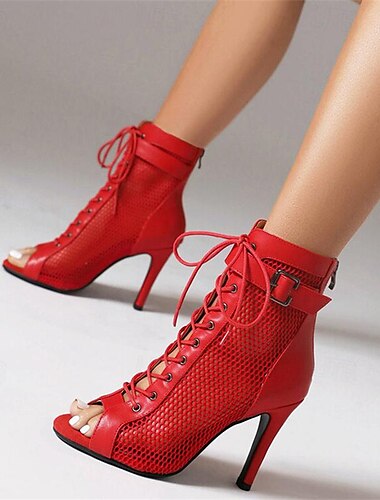  Damen Absätze Schnürsandalen Riemchensandalen Sandalen Stiefel Sommerstiefel Party Klub Schnalle Schnürsenkel Stöckelabsatz Offene Spitze Modisch Sexy Mikrobielles Leder Gitter Reißverschluss