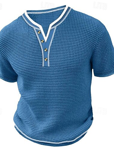  Homme Chemise Henley Shirt Chemise à manches courtes T-shirt Couleur unie Henley Extérieur Plein Air Bouton Vêtement Tenue du quotidien Hawaïen