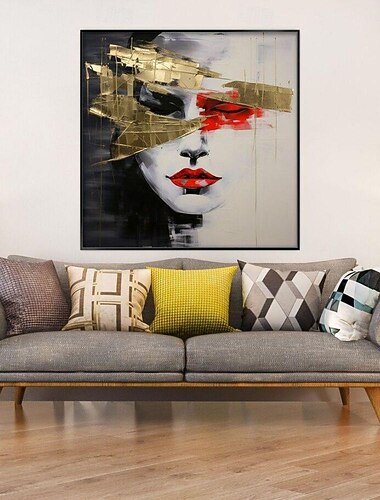  pintura a óleo artesanal lona arte de parede decoração moderna abstrata dourada rosto humano arte mulher bonita para decoração de casa pintura sem moldura enrolada e não esticada