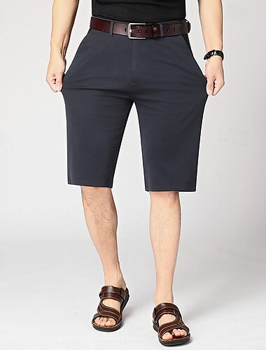 Voor heren Geklede korte broek Werkshorts Casual korte broek Golfshorts Hoge snede Effen Kleur Rimpelbestendig Knielengte Casual Korte broeken Zwart Hemelsblauw Hoge taille Rekbaar