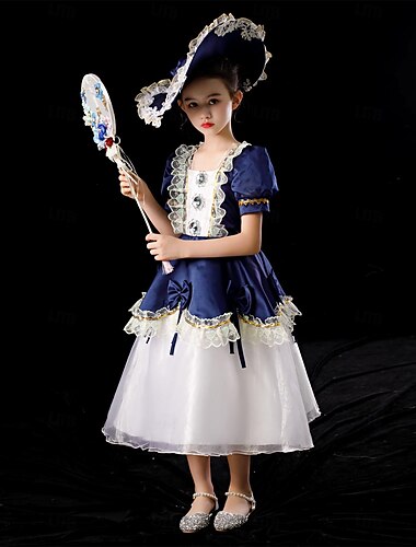  Gótico Rococó Inspirado en la vendimia Vestidos Ropa de Fiesta Baile de Máscaras Princesa Shakespeare Color sólido Vestido de Gala Chica Víspera de Todos los Santos Carnaval Día del Niño Fiesta