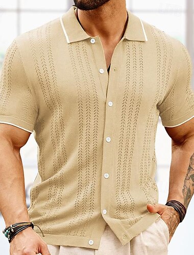  Herren Business-Polo Golfpolo Geschäft Casual Kargen Kurzarm Modisch Büro Solide / einfarbig Knopf vorne Sommer Königliches Blau Braun Aprikose Business-Polo