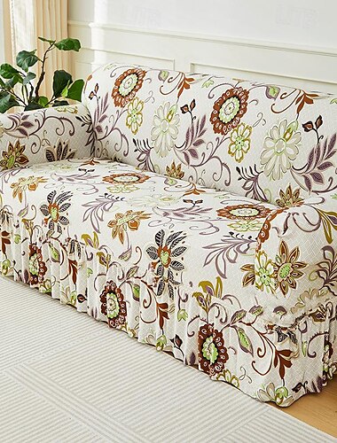  Funda de sofá elástica, funda completa de estilo nórdico, funda de sofá con falda de tela antideslizante