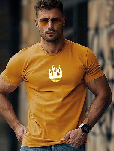  mænds afslappet t-shirt grafisk t-shirt mode udendørs t-shirt top street casual daglig t-shirt sort orange grå kortærmet skjorte med rund hals forår og sommer beklædning