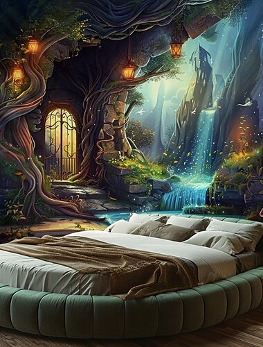  fantasie droom boomhut hangend tapijt kunst aan de muur groot tapijt muurschildering decor foto achtergrond deken gordijn thuis slaapkamer woonkamer decoratie