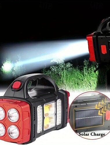 Luz LED táctica para acampar con energía solar: linterna recargable por USB de 500 lúmenes, repelente al agua, de largo alcance, linterna multifunción para exteriores para acampar al aire libre