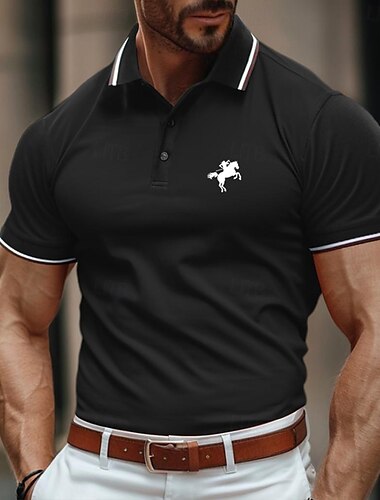 Herren Poloshirt Golfhemd Casual Festtage Kargen Kurzarm Modisch Basic Farbblock Pferd Patchwork Stickerei Sommer Regular Fit Schwarz Burgunderrot Grün Poloshirt