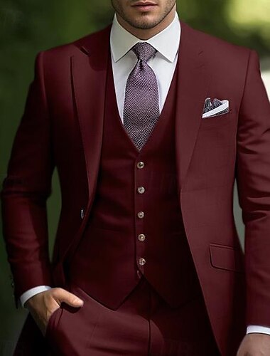  Herren Hochzeitsanzüge Pink Burgunder Sommer Einfarbig Maßgeschneidert 3-teilig Einreiher Ein Knopf
