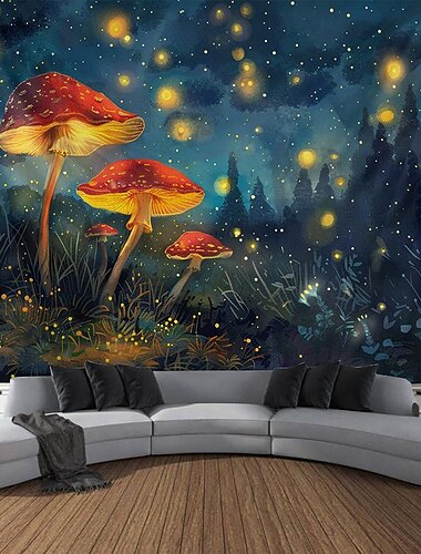  Pilze Baum Haus hängen Wandteppich Kunst große Wandteppich Wandbild Dekor Fotografie Hintergrund Decke Vorhang Haus Schlafzimmer Wohnzimmer Dekoration