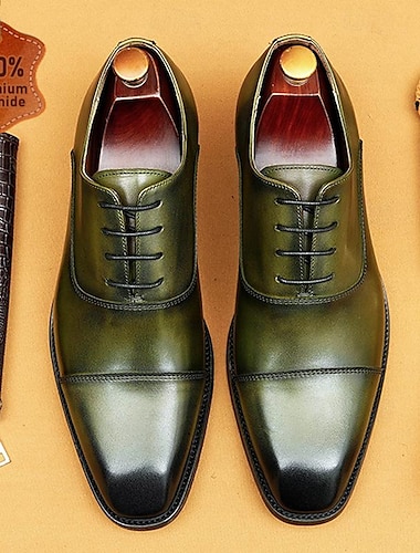  herredress sko oxford i gradient grønt skinn med klassisk tåhette