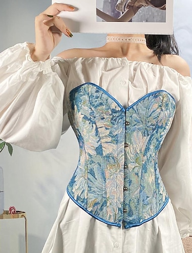  Floral Rococó Medieval Corsé Inferior corpiño Escultor de cuerpo Feria del Renacimiento Mujer Celta Fantasía Víspera de Todos los Santos Carnaval Mascarada Fiesta / Noche Adulto Faja