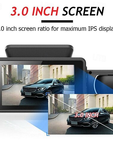  3-Zoll-Fahrtenrekorder vor dem Auto, hochauflösende Dual-Objektiv-Dual-Recording-360-Grad-Autokamera