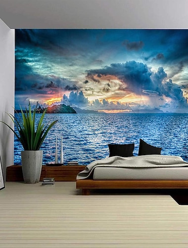  Ozeanwelle Wandteppich zum Aufhängen, großer Wandteppich, Wanddeko, Fotokulisse, Decke, Vorhang, Zuhause, Schlafzimmer, Wohnzimmer, Dekoration Wandtuch XXL Natur