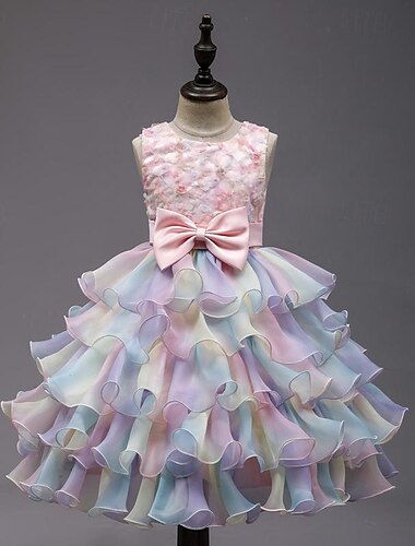  kinderkleidung Mädchen Party Kleid Regenbogen Blume Ärmellos Besondere Anlässe Prinzessin Polyester abendkleider Sommer Frühling 3-12 Jahre Mehrfarbig Rosa Leicht Blau