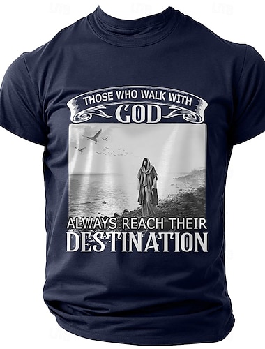  Hombre Refranes y citas Cruz impresión de letras Camiseta Camiseta superior 100% Algodón Manga Corta Gráfico Camisa Negro Verde Ejército Azul Oscuro Camiseta cómoda Calle Deporte Ropa de diseñador de
