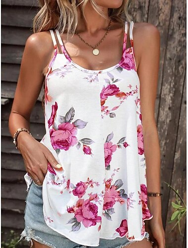  Damen Trägertop Tanktop Leger Blumen Druck Ärmellos Reguläre Tops U-Ausschnitt Urlaub Täglich Rot Blau Lila Sommer