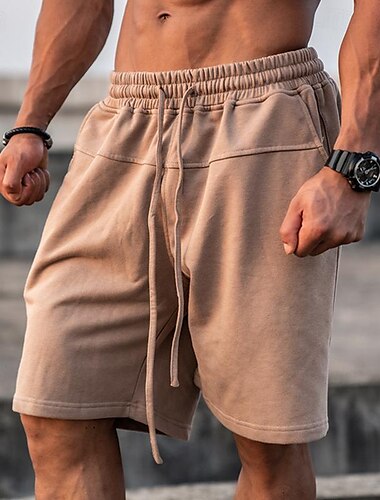  Herren Sweatshorts Kurze Hose Shorts Kurze Hosen Bermudas Kordelzug Elastische Taille Glatt Komfort Sport Knielänge Outdoor Täglich Modisch Strassenmode Schwarz Khaki Mikro-elastisch
