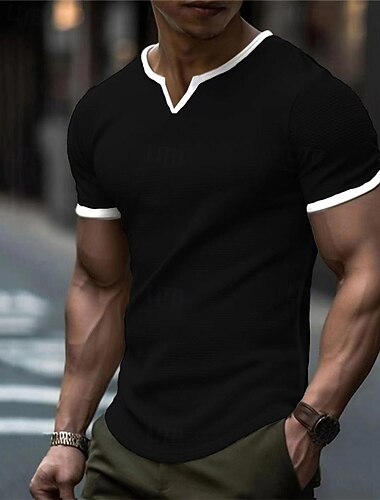  Herre T-shirt T-Shirts Kortærmet skjorte Tee Top Kortærmet V-hals Forår sommer Farveblok Mode Designer Basale Patchwork Ferierejse Gade I-byen-tøj Sort Hvid Grøn Top T-shirt til mænd