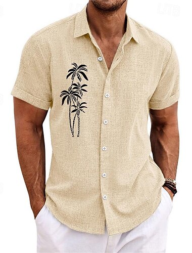  Herren Kokosnussbaum Tropische Pflanzen Hemd Hawaiihemd Sommerhemd Aloha-Shirt Kurze Ärmel Hemd Umlegekragen Modisch Strassenmode Designer Outdoor Strasse Casual B H I S M L