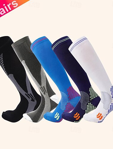  5 Paar Kompressionsstrümpfe gegen Krampfadern, Fußball, Oberschenkel, lange Strümpfe, Unisex, Outdoor, Sport, Stillstrümpfe für Männer und Frauen
