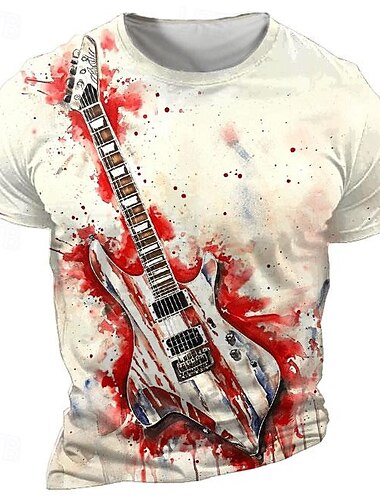  Herren Gitarre Hemd T Shirt Kurzarm T-Shirt 3D-Druck Rundhalsausschnitt Hemd Urlaub Retro Vintage Strasse Täglich Schwarz 1 Schwarz Weiß Sommer Frühling Bekleidung S M L XL XXL XXXL