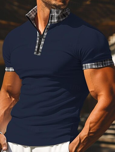  Herr POLO Shirt Zip Polo Utomhus Sport Fjärdedels blixtlås Kortärmad Mode Modern Rutig Färgblock Dragkedja Sommar Normal Vit Marinblå POLO Shirt