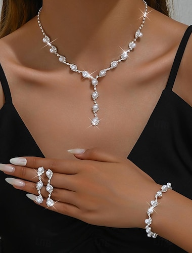  Schmuckset 4 Stück Künstliche Perle Strass Ohrringe Halsketten Armbänder Damen Elegant Modisch Kuschelig Geometrisch Geometrische Form Schmuck-Set Für Hochzeit Party Jahrestag