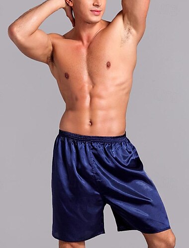  Hombre Ropa de salón Pantalones cortos de pijama Plano Moda Clásico Casual Hogar Diario Cama Poliéster Comodidad Transpirable Suave Bermudas Cintura elástica Verano Plata Negro