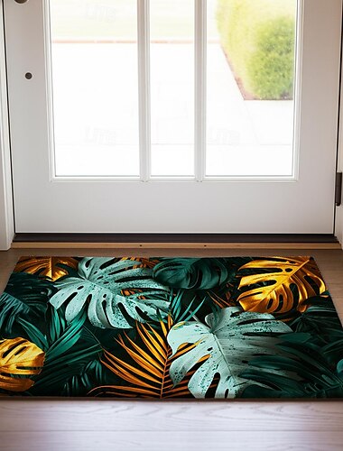  tropical leaves dørmatte sklisikkert oljetett teppe innendørs utendørs matte soverom dekor baderomsmatte inngangsteppe dørmatte