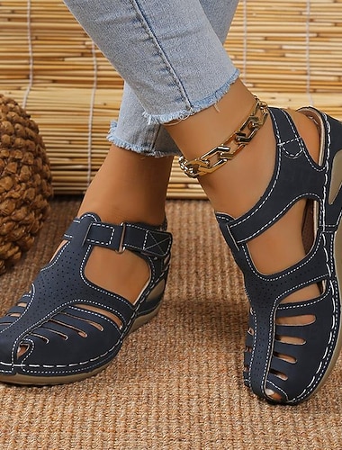  Casual damessandalen met gesloten neus in vissersstijl – ademende, comfortabele schoenen met uitsparingen en verstelbare bandjes voor wandelen en buitenactiviteiten.