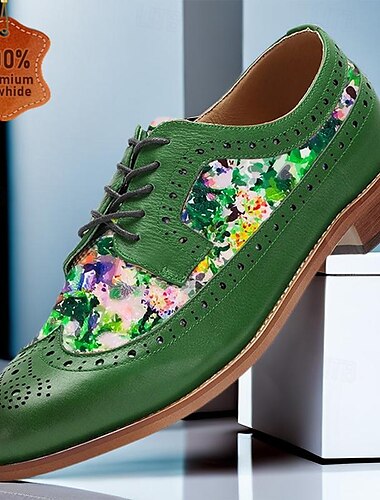  férfi ruha cipő zöld virágos színes virágmintás brogue bőr olasz teljes kiőrlésű marhabőr csúszásmentes fűző