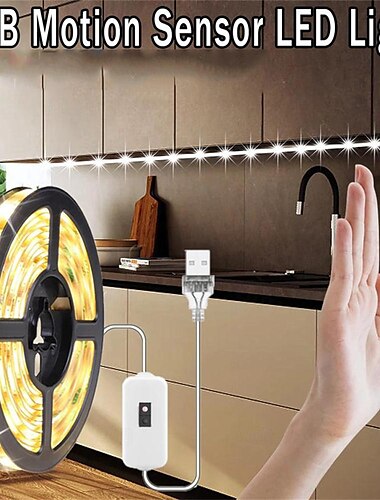  USB LED ライト ストリップ センサー付き DC 5V モーション センサー付き ハンド LED ストリップ テープ USB LED ストリップ ランプ 寝室 家庭用 キッチン ワードローブ 装飾用